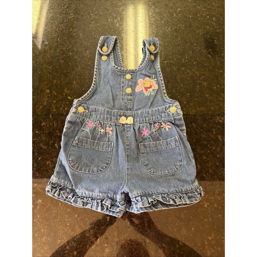 Vintage Y2K Disney Winnie The Pooh Denim Girls Overalls Sz 2t Shorts Embroidery